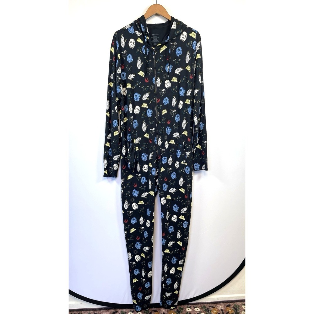 Star Wars Meundies One Piece Hooded Pajamas Size M/L Zip up Long Sleeve